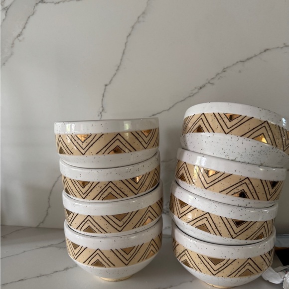 Cathy Terepocki for Anthropologie Cream & Gold Ceramic Ontario Bowls - Set of 8